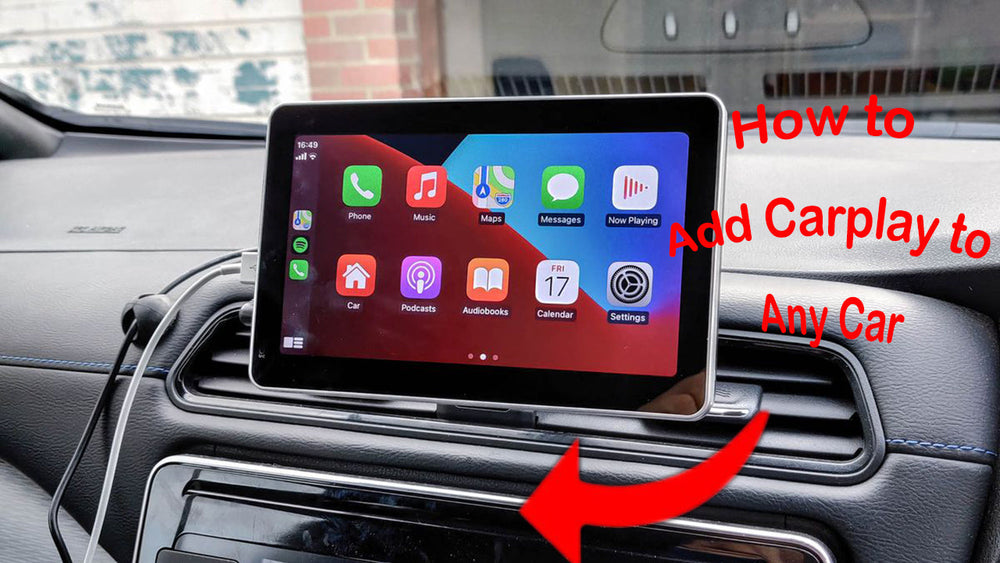 Install Apple CarPlay In Any Car: Your Options & Cost Guide 3 A portable Apple CarPlay display mounted on a car's dashboard showing navigation